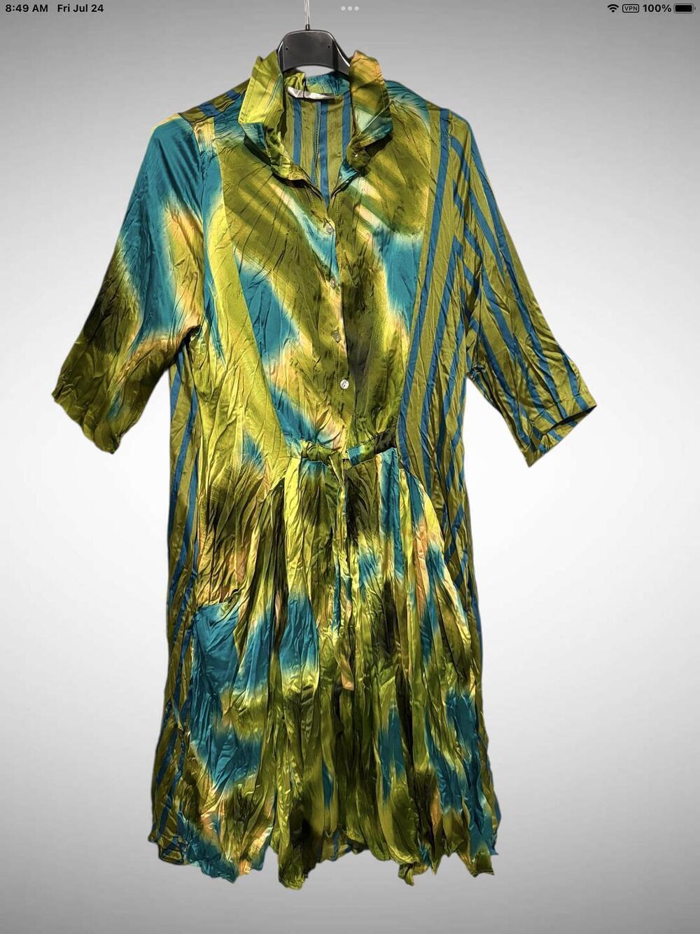 NEW ALEMBIKA women's aquamarine multi dress in olive